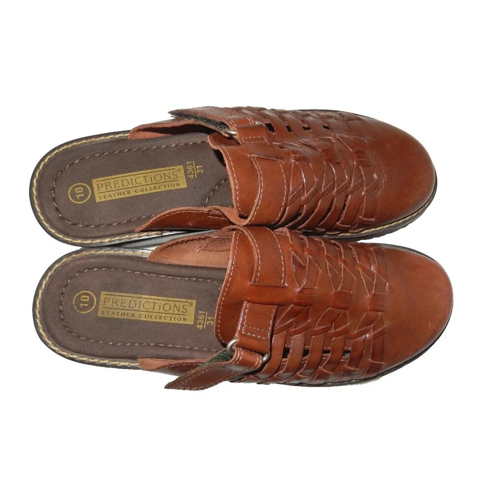 Vintage Predictions Braided Leather Mules Clogs Wood Slip-On's Women's 10 Brown